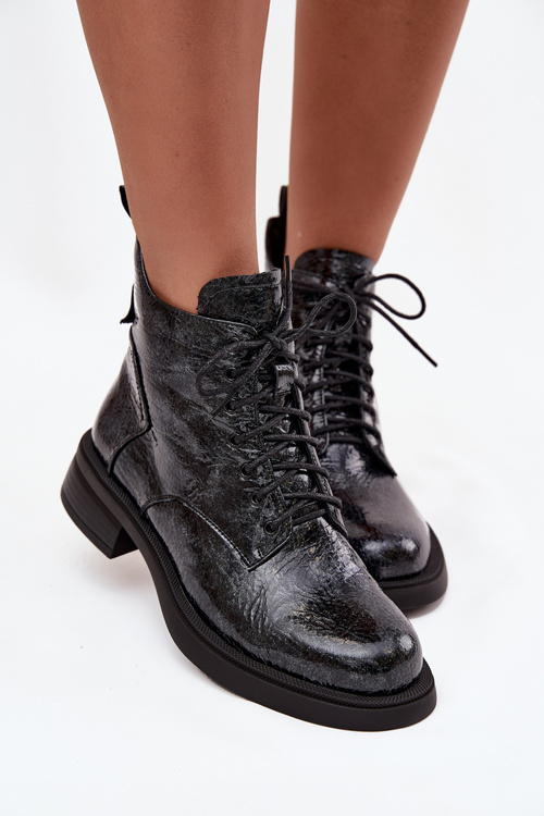 Лаковані шкіряні жіночі черевики на платформі D&A LZ52-954 Темно-синій