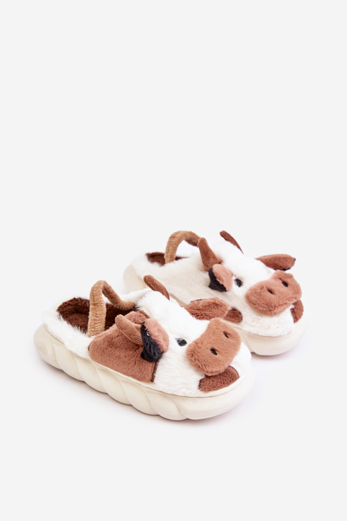 Дитячі пухнасті тапочки з мотивом корови. Коричневий таморрін