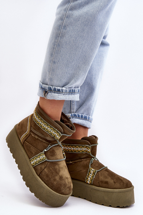 Жіночі снігові черевики на товстій підошві та шнурівці, зелені Milson