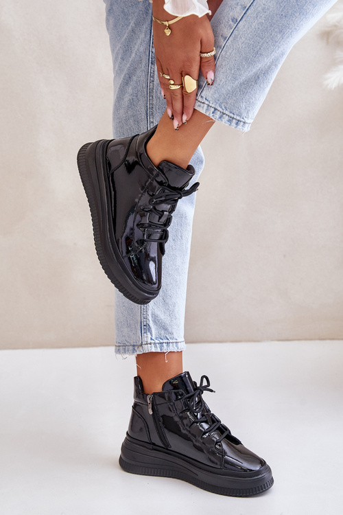 Легке лаковане спортивне взуття на платформі з натуральної шкіри Artiker 55C1049 Чорне