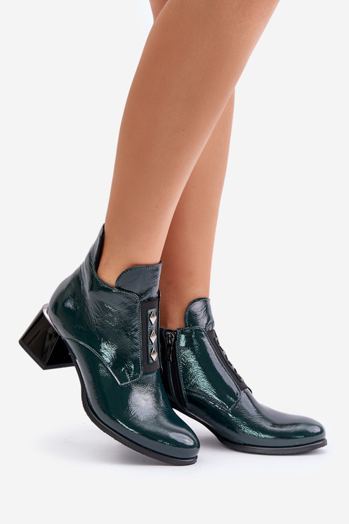 Лаковані чоботи на блоку Теплі темно-зелені Zazoo