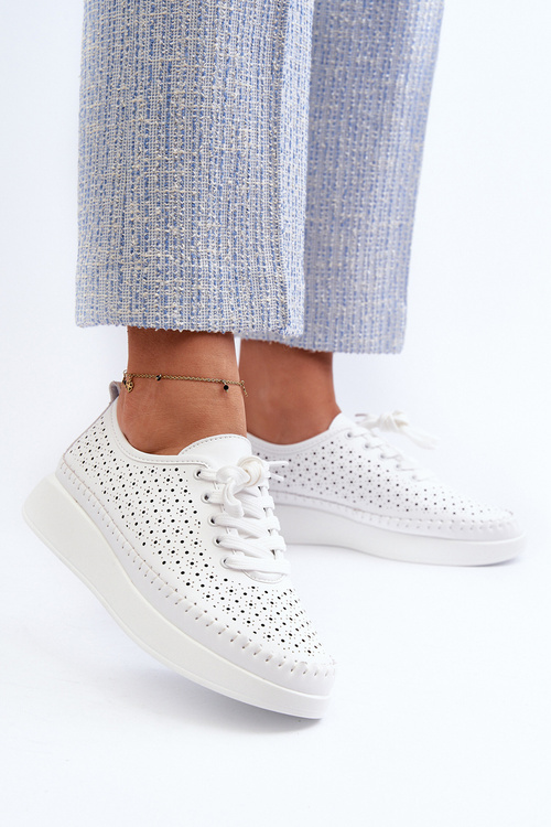 Білі шкіряні кросівки на платформі S.Barski LR278