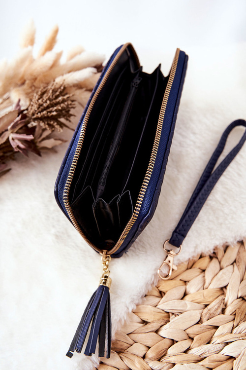 Великий стьобаний гаманець з темно-синім ремінцем