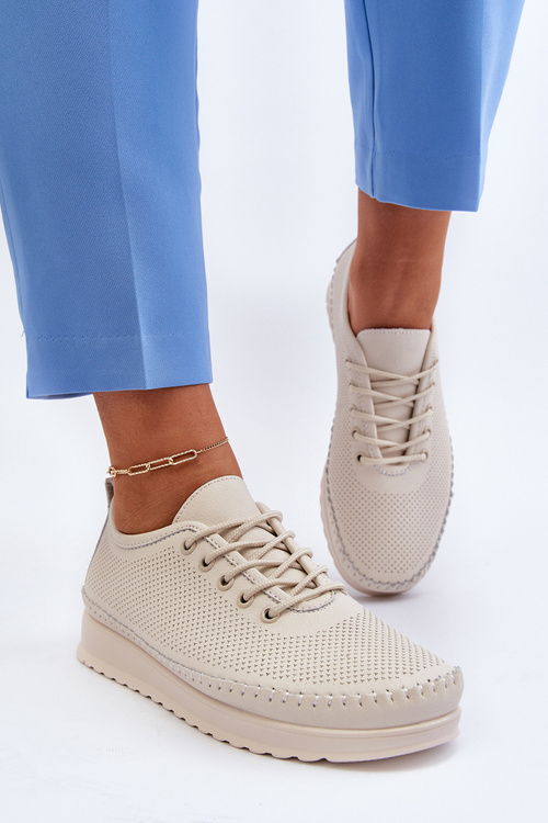 Шкіряні жіночі спортивні кросівки бежеві Lalnai