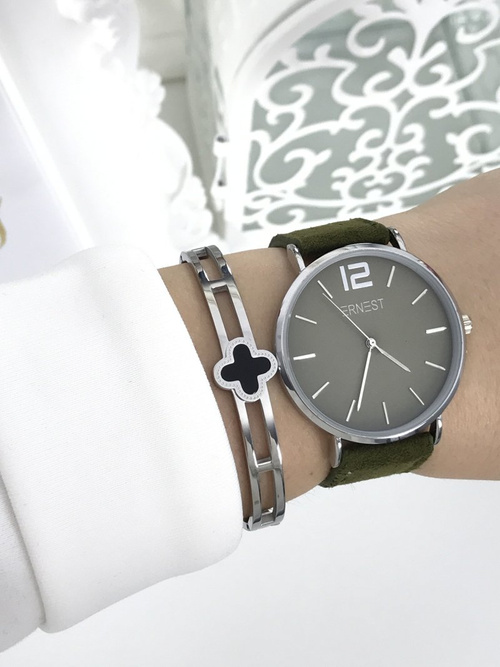 Жіночий годинник Ernest Manon Suede Olive Silver