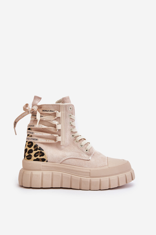 Жіночі ботильйони на платформі з декоративною шнурівкою леопардові світло-бежеві Edidda