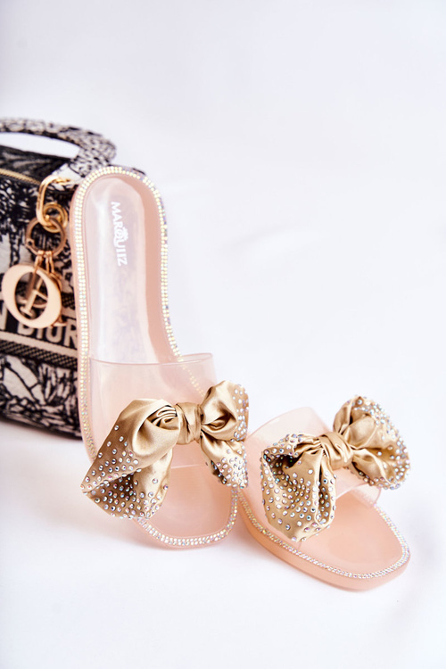 Жіночі гумові тапочки з бантом Meriden рожево-золоті