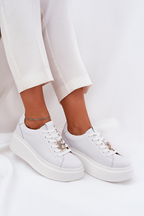 Жіноче Шкіряне Спортивне Взуття На Платформі З Прищіпкою Vinceza 39922 Білі