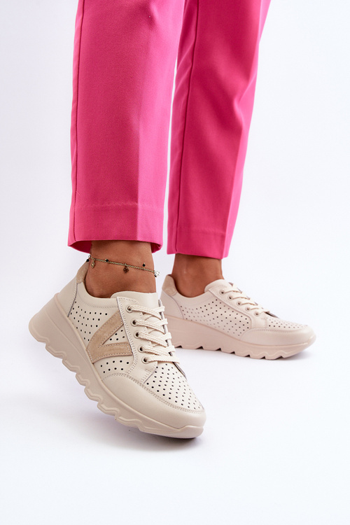 Жіноче шкіряне легке спортивне взуття бежеві Eleonori