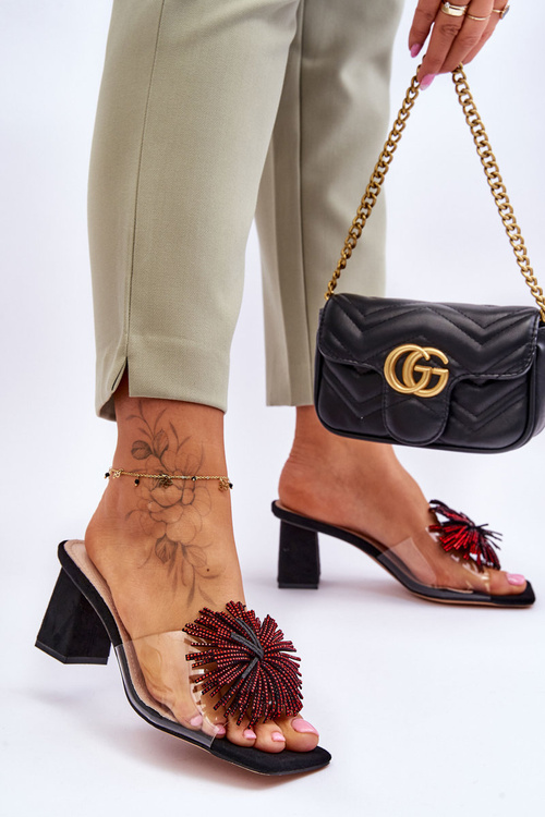 Модні прозорі тапочки на підборах S.Barski KV-AP658-1 Чорні