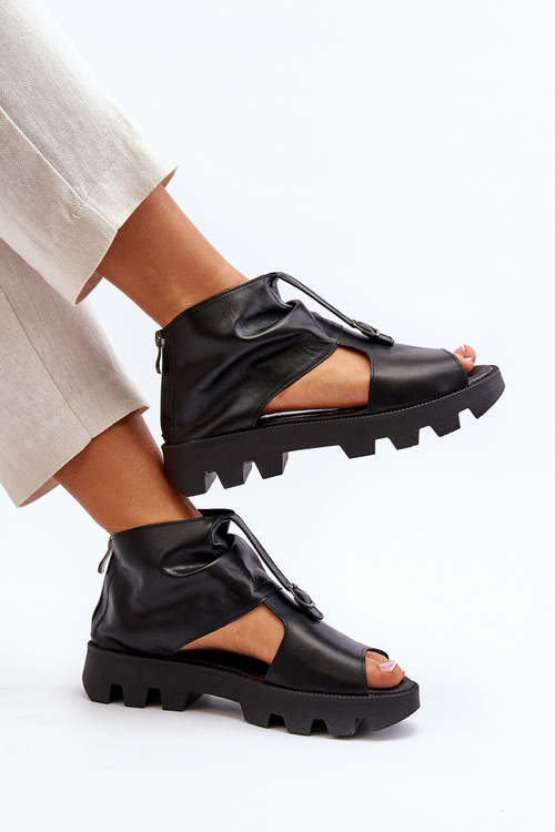 Шкіряні жіночі босоніжки Zazoo 999 із золотою блискавкою