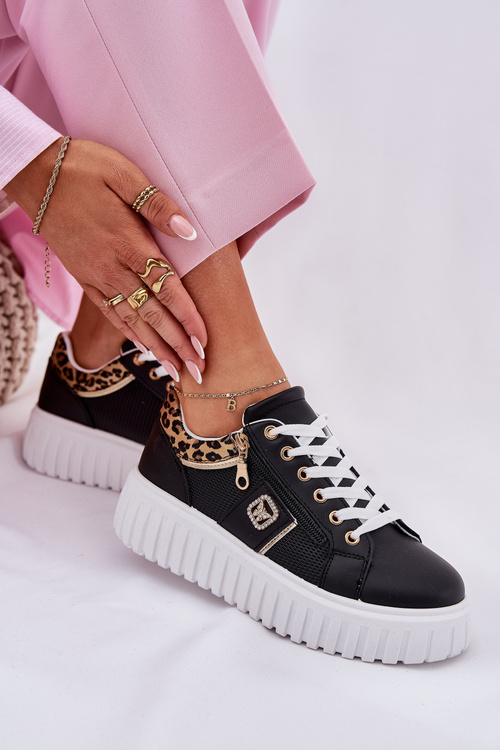 Жіноче Спортивне Взуття На Платформі З Еко Шкіри Пантера Чорні Velionna