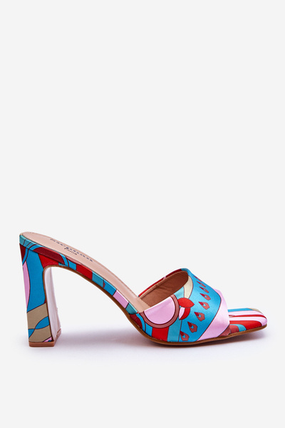 Жіночі тапочки на підборах з візерунком сині Adelise