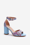 Сині босоніжки на високому каблуці з квітковим принтом Vitamella