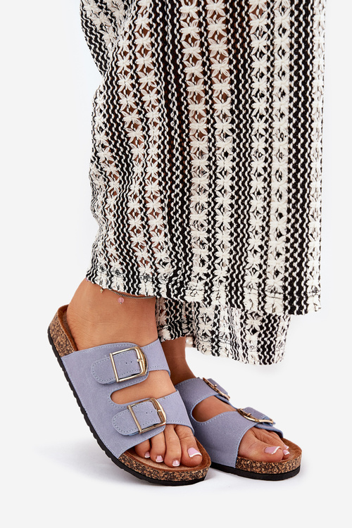 Жіночі Сандалі На Пробковій Платформі З Золотими Пряжками Сині Lisavionea