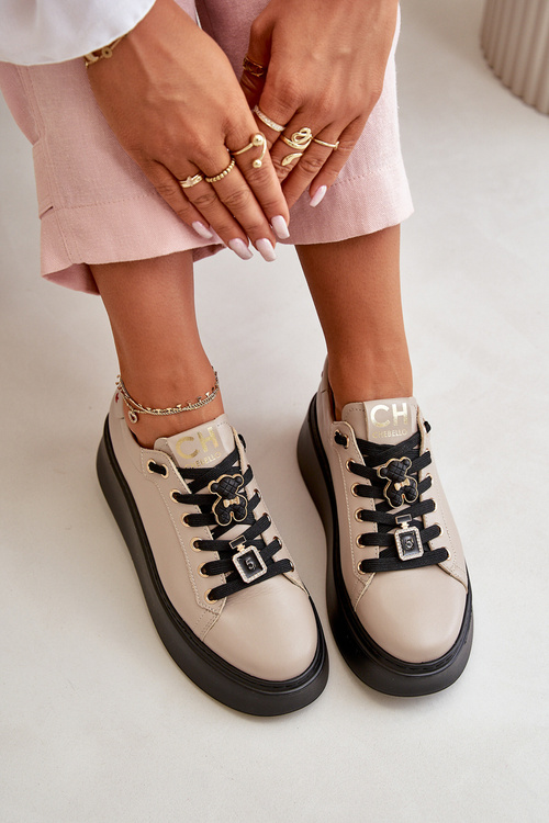 Жіночі шкіряні кросівки зі шпильками на платформі бежеві CheBello 4596