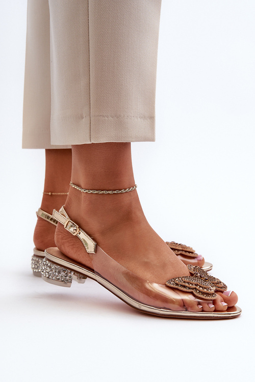 Прозорі босоніжки на низькому каблуці з метеликом рожеве золото D&A MR38-388