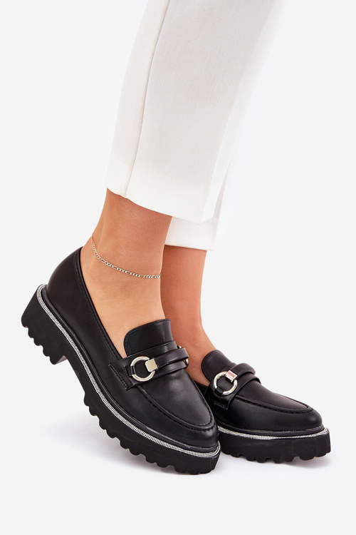 Жіночі мокасини, оздоблені цирконіями чорні Patina