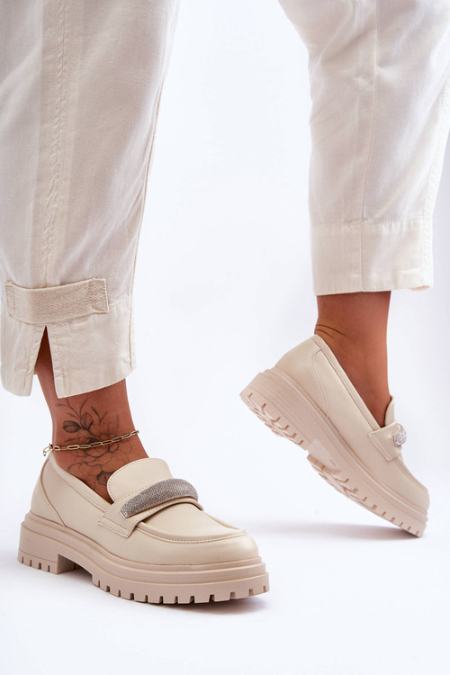 Шкіряні мокасини з орнаментом Beige Aricka