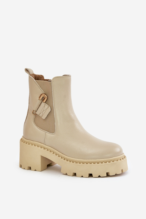 Zazoo 60490 Шкіряні утеплені ботильйони з декором світло-бежевий