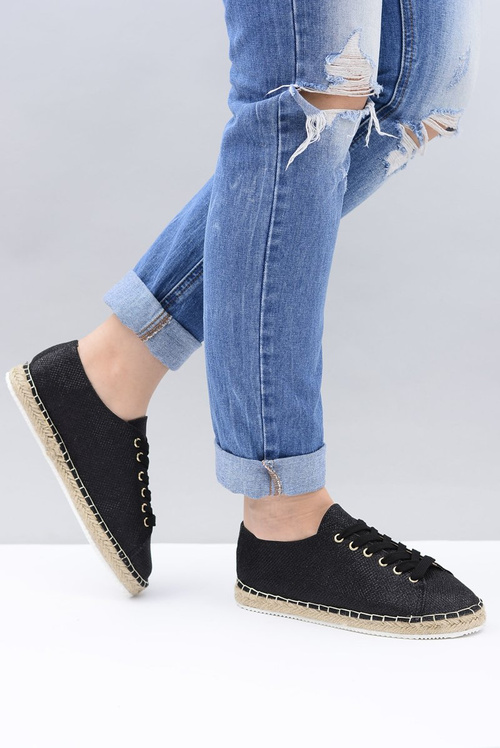 Лу Бу | Чорні еспадрільї з чарівного льону з парчі