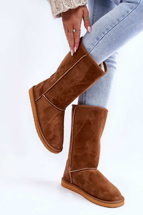 Жіночі замшеві високі зимові черевики утеплені Camel Reyma