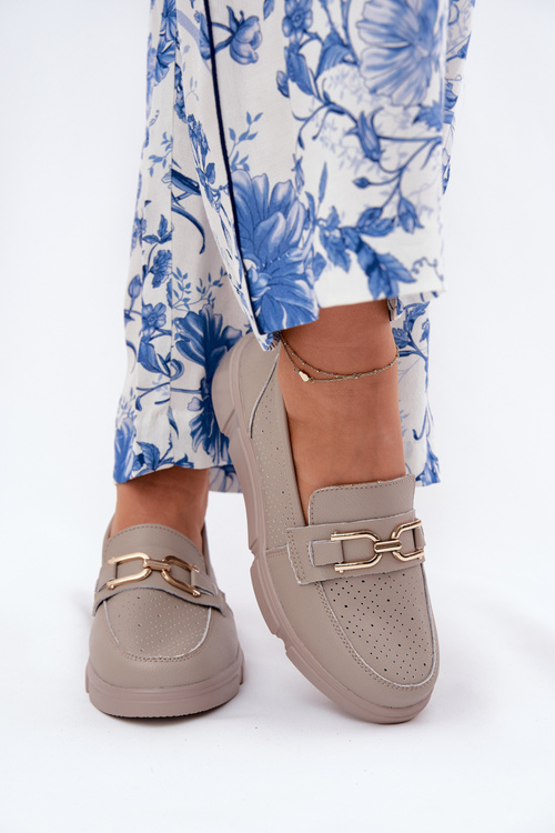 Жіночі Замшеві Мокасини з Золотим Декором Ciemnobeżowe Vinceza 88007