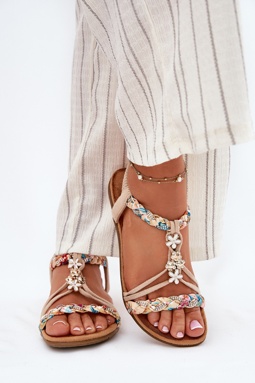 Жіночі Сандалі З Кліпсами І Плетеними Ремінцями Бежеві Nusoreth