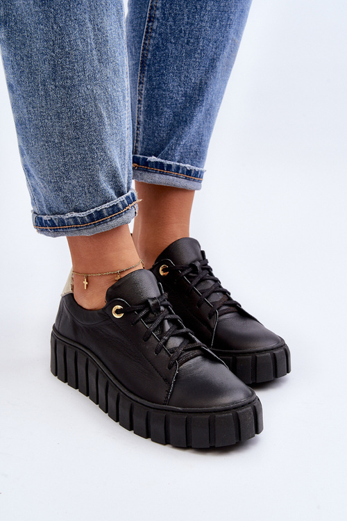 Жіночі шкіряні туфлі на масивній підошві Zazoo 2919 Чорні