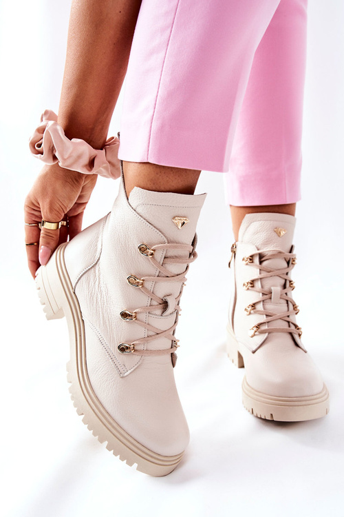 Жіночі шкіряні чоботи бежеві Nicole 2674