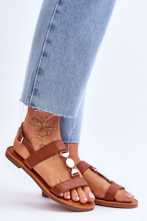 Жіночі босоніжки на плоскій підошві з декоративним поясом Brown Berry