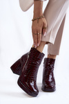 Шкіряні ботильйони з крокодиловим малюнком бордового кольору Alienore