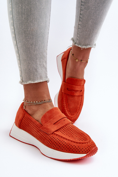 Жіночі лофери на платформі з помаранчевої еко-замші Inesqua