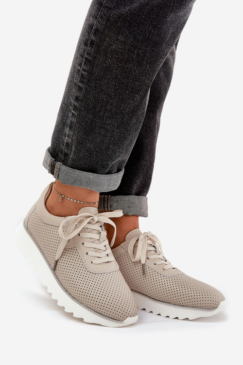 Шкіряне Спортивне Взуття На Платформі З Блиском D&A LR51-629 Бежеві