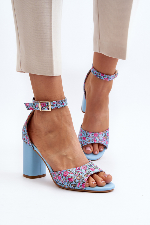 Сині босоніжки на високому каблуці з квітковим принтом Vitamella