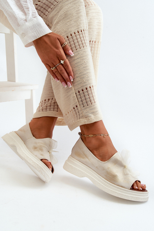 Zazoo 2939 Жіночі шкіряні босоніжки з бантом Золоті зіпсовані