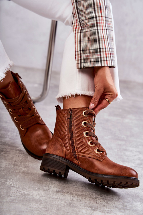 Шкіряні стьобані черевики з утеплюючим коричневим кольором Torino