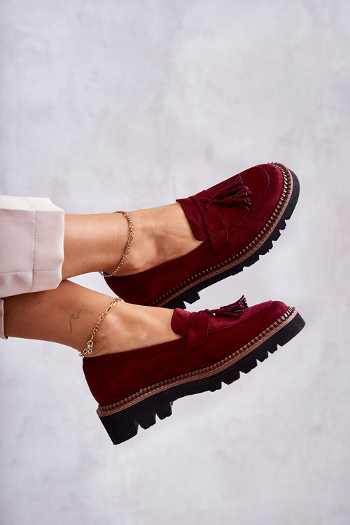Жіночі замшеві туфлі на платформі бордові Unni