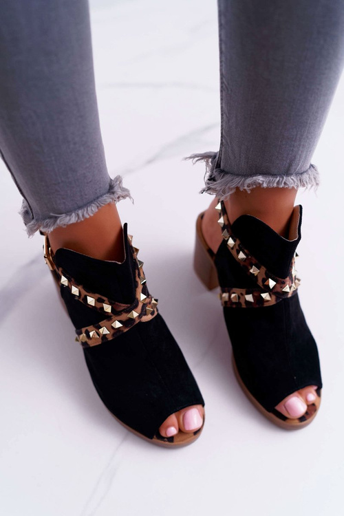 Жіночі босоніжки Lu Boo на шпильці з верхом, чорні 318-30 Fiode