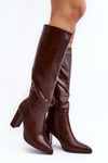 Жіночі чоботи до коліна на масивному каблуці коричневого кольору Fiminna