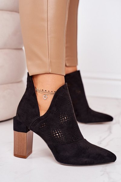 Ажурні чоботи на блочному каблуці Чорні Michelle
