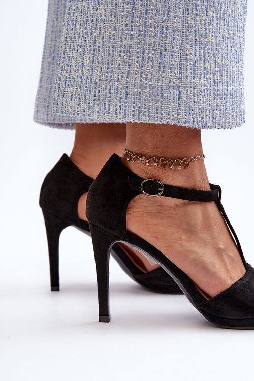 Жіночі босоніжки на високому каблуці з чорної штучної замші Obdaria