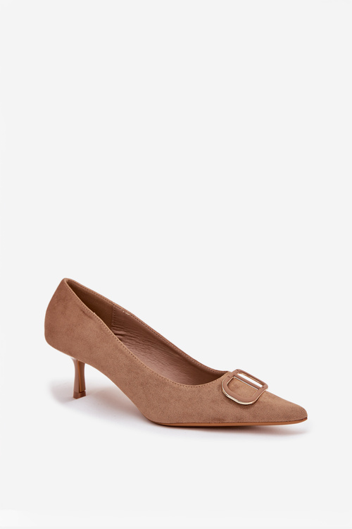 Жіночі каблуки з декоративним деталем темно-бежеві Amelora