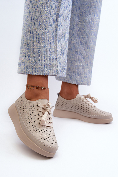 Шкіряні кросівки на платформі від S.Barski LR278, бежевий