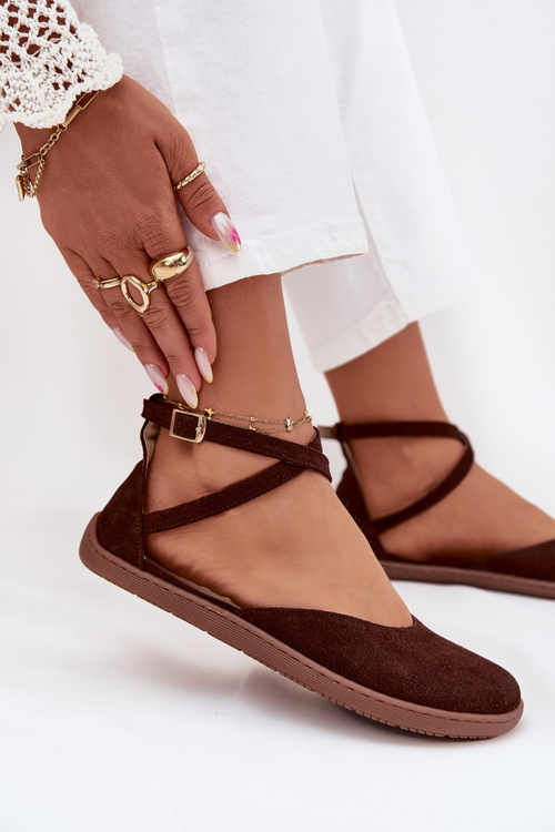 Замшеві балерини для жінок Barefoot з ремінцями Zazoo 191 шоколадні
