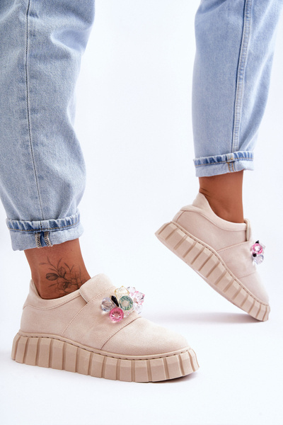 Стильне спортивне взуття без шнурівки Лофери з декором Beige Desire