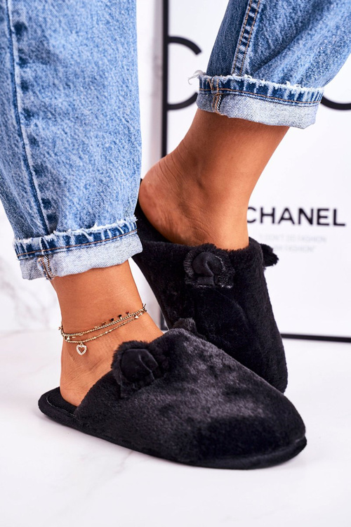 Жіночі домашні пухнасті тапочки з маленькими вушками Чорний бегемот