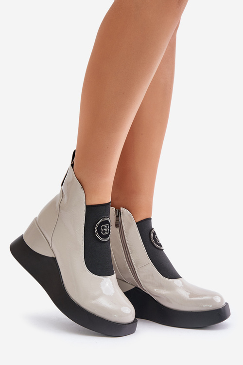 Шкіряні ботильйони на танкетці D&A MR880-137 світло-сірі