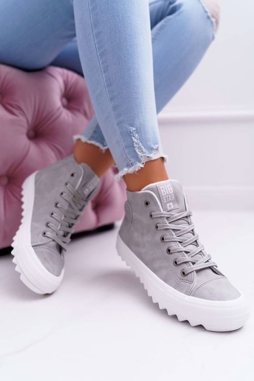 Жіночі утеплені кросівки Big Star на високих підборах сірі EE274114