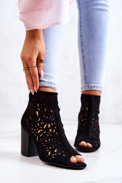 Ажурні чоботи на шпильці Чорні Бретань